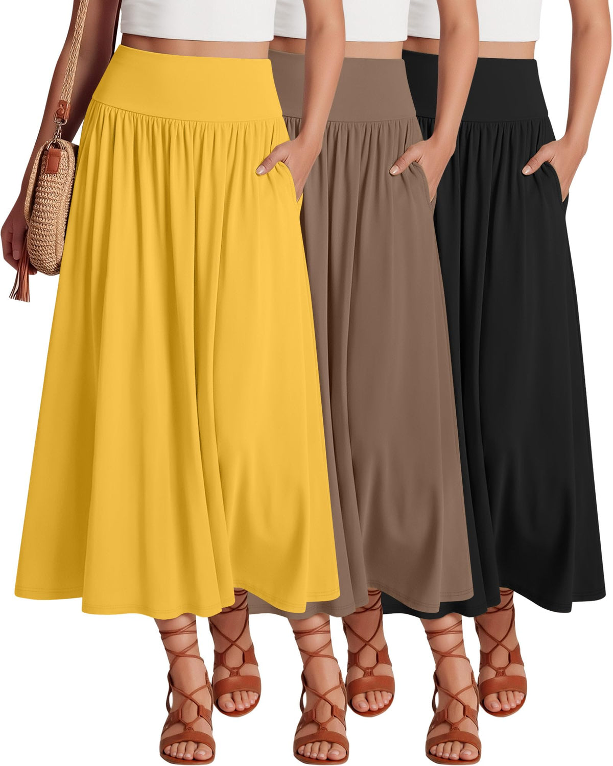 Ficerd 3 Pack Maxi Long Skirts for Women