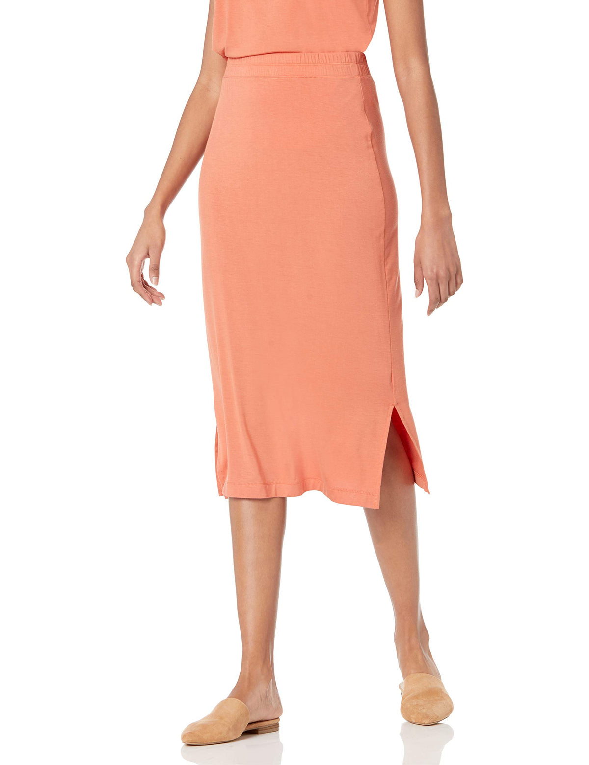 Amazon Essentials Women's Pull-On Knit Midi Skirt with Elastic Waist, Slits