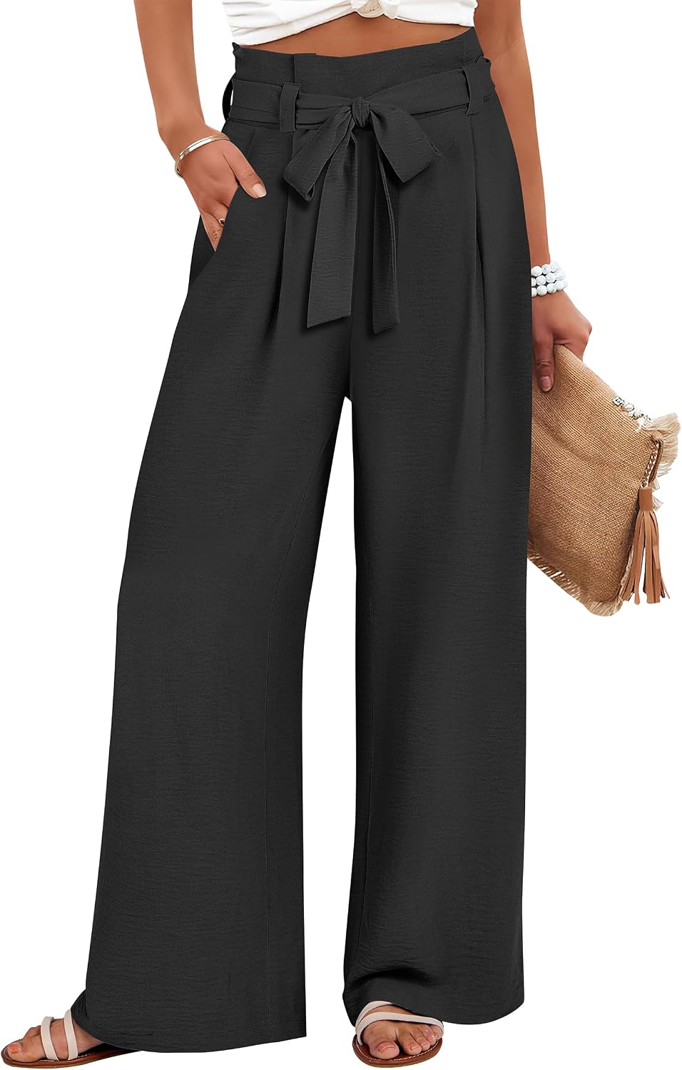 ANRABESS Womens Palazzo Wide Leg High Waisted Flowy Lounge Work Pants