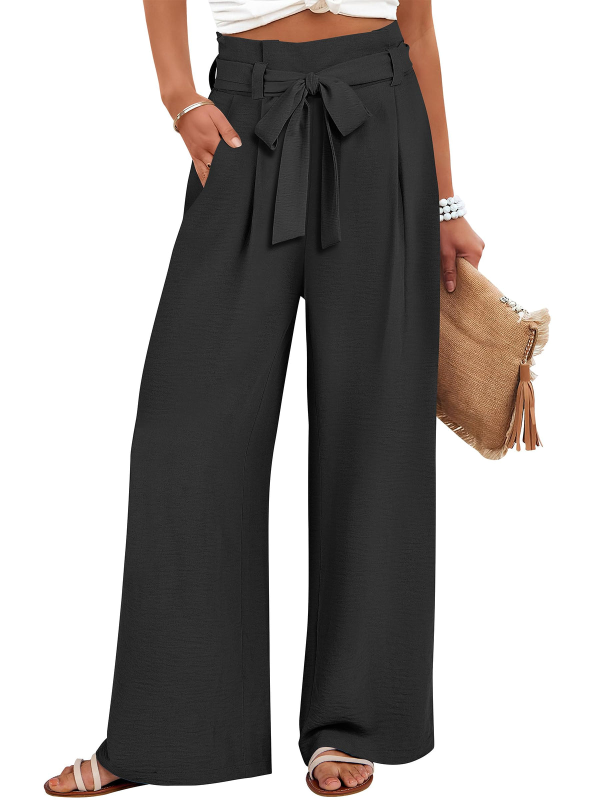 ANRABESS Womens Palazzo Wide Leg High Waisted Flowy Lounge Work Pants