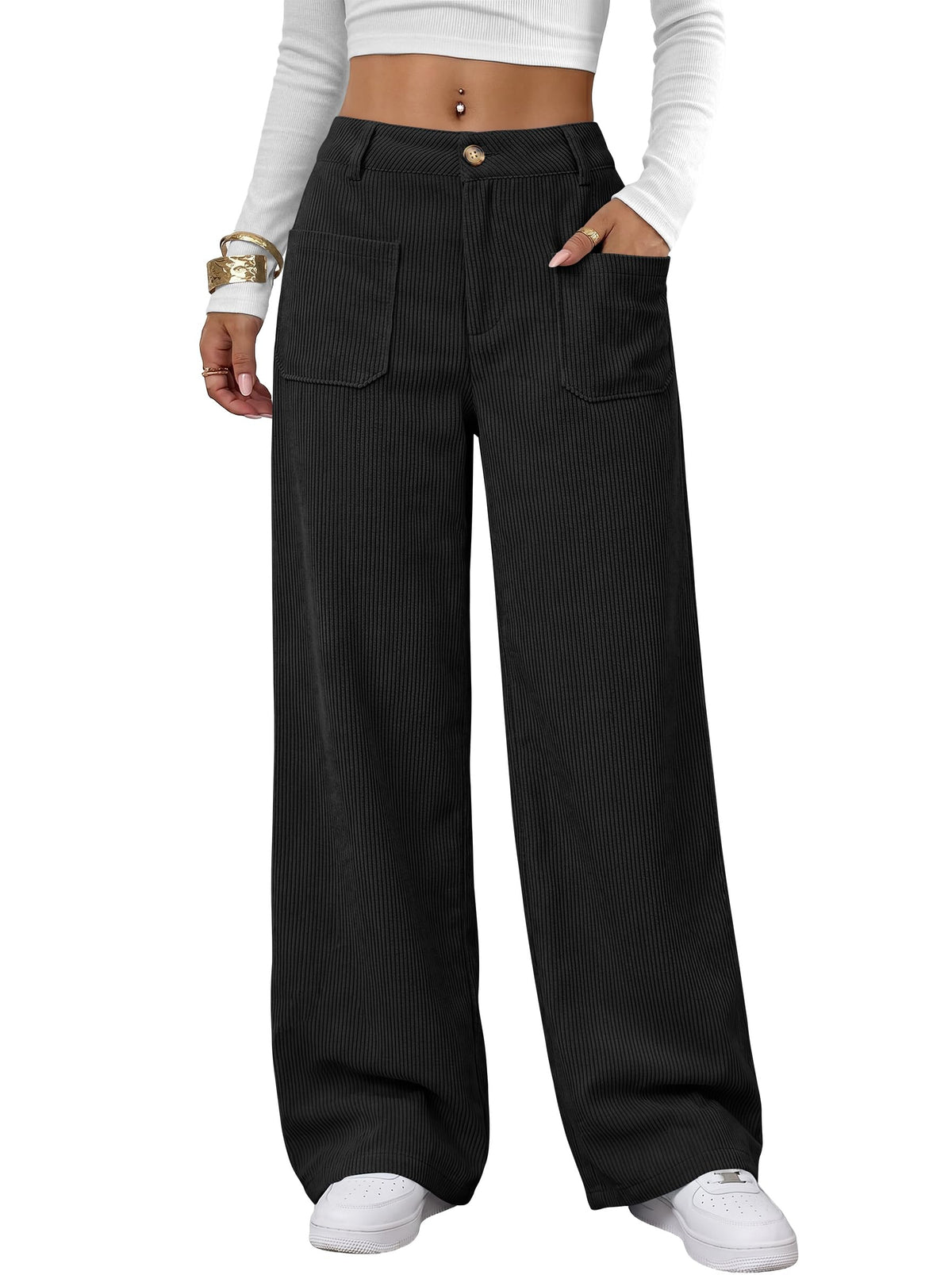 ANRABESS Womens High Waisted Wide Leg Corduroy Casual Pants