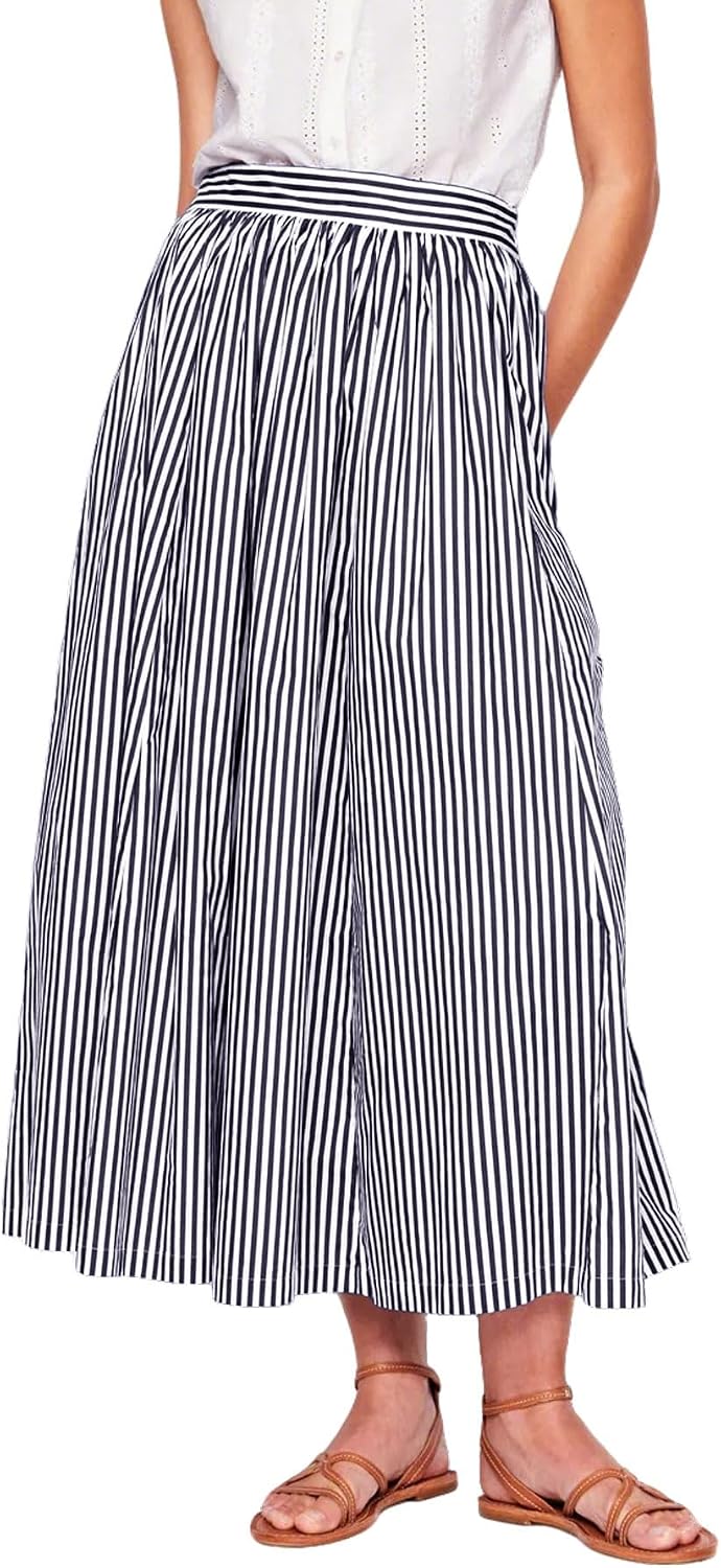 CHARTOU Women Casual Stripe Skirt Back Elastic Waist Long Flowy A Line Skirt with Pockets