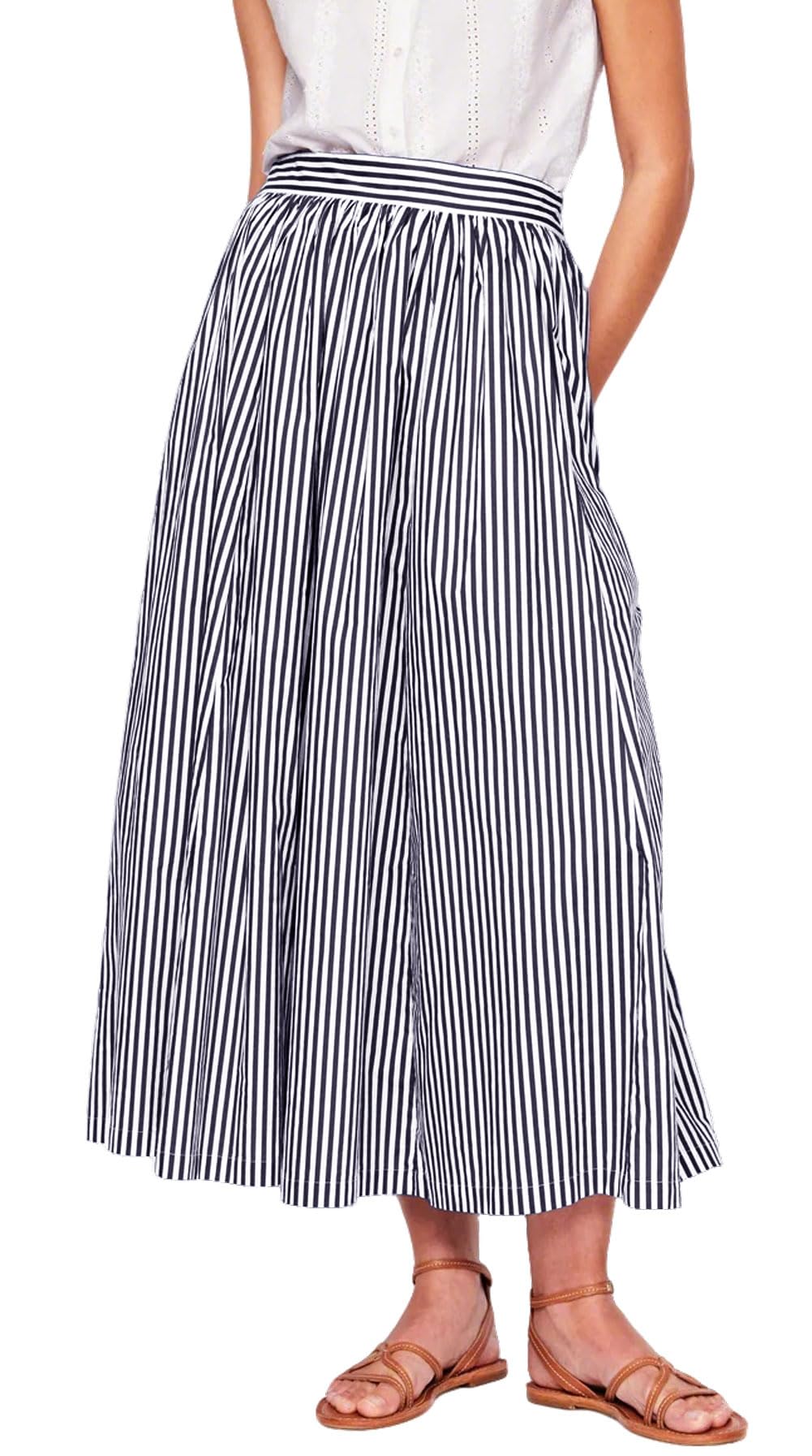 CHARTOU Women Casual Stripe Skirt Back Elastic Waist Long Flowy A Line Skirt with Pockets