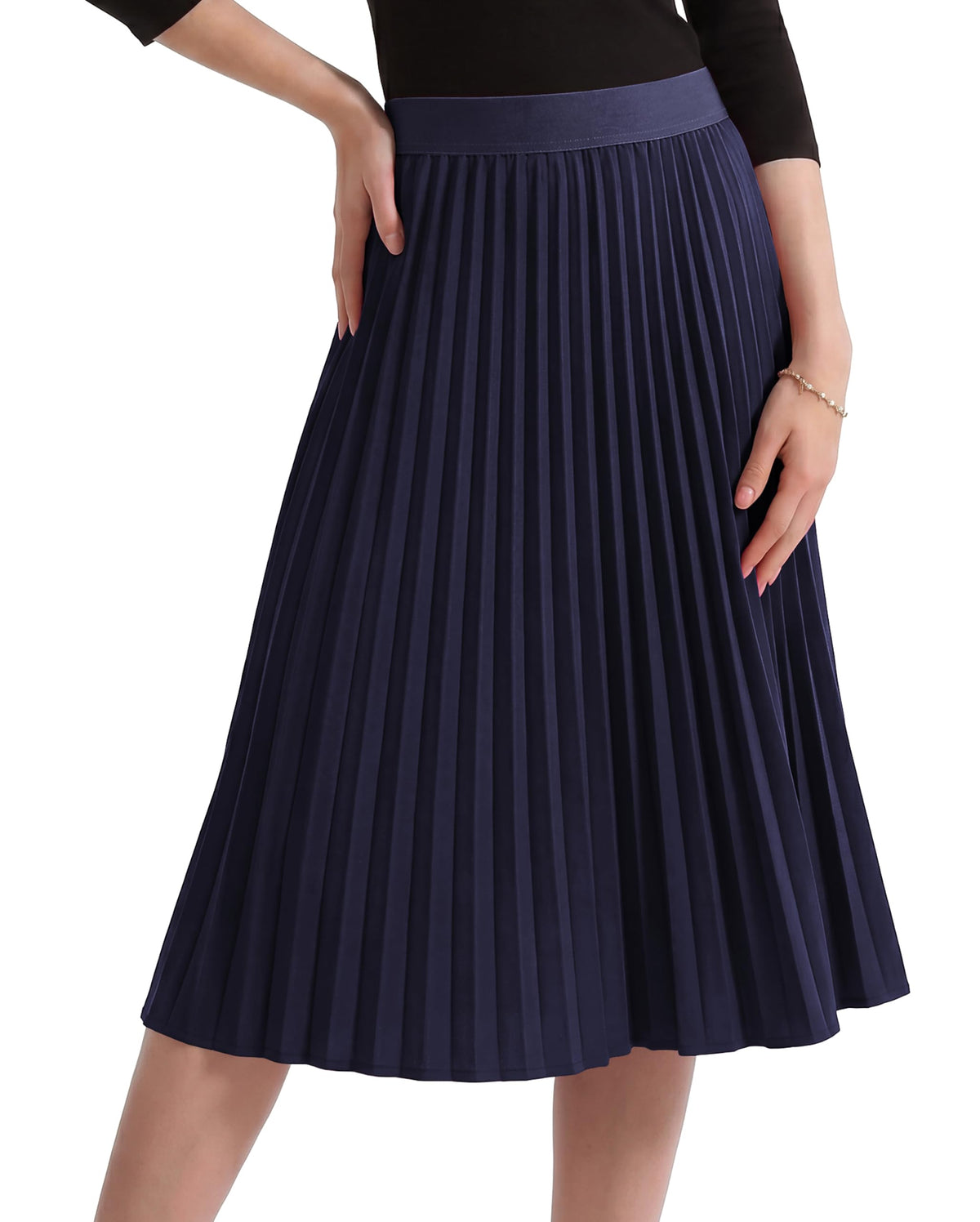 CZYINXIAN Pleated Midi Skirts for Women Elastic High Waist A-Line Skirt