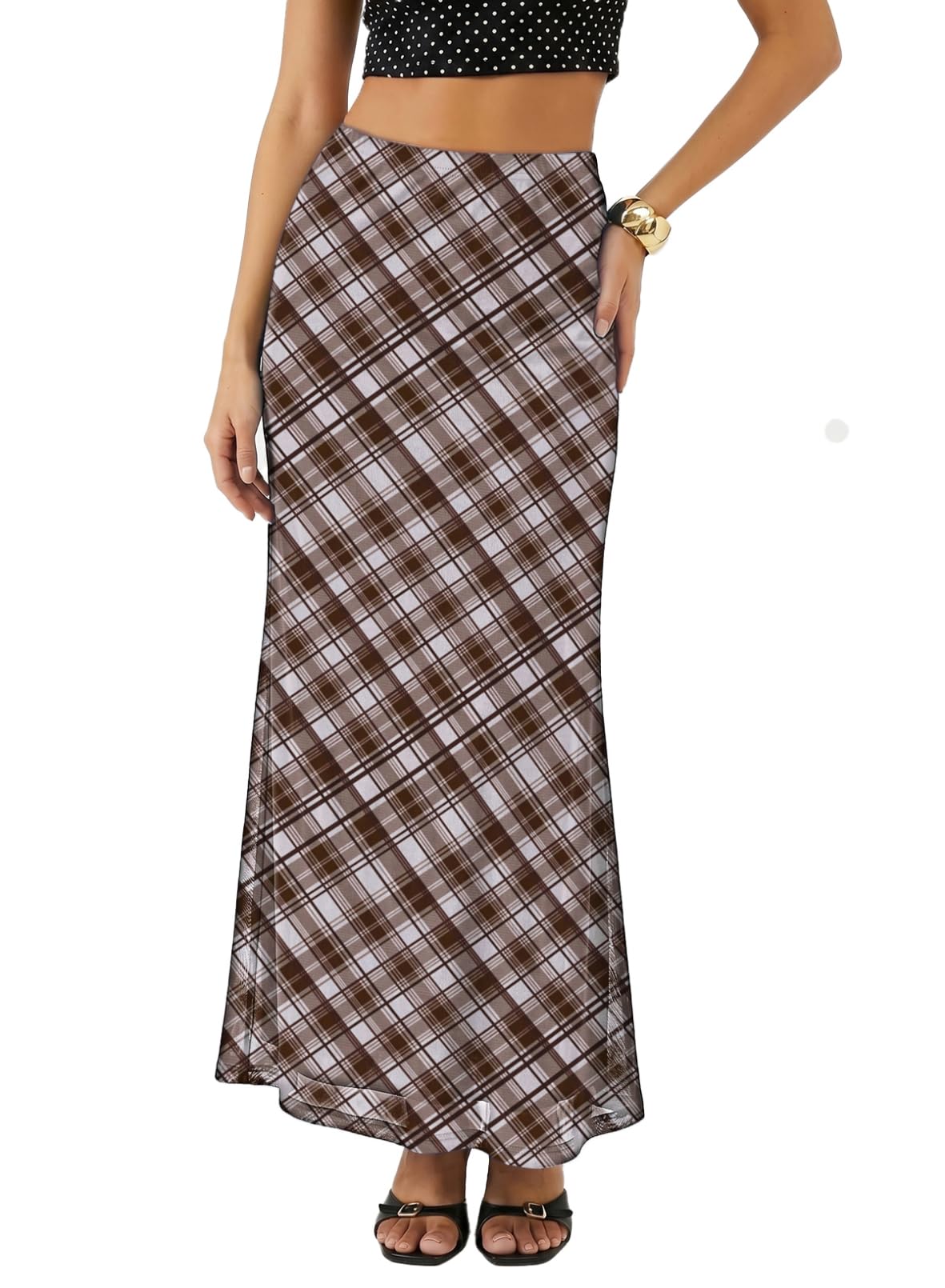 BLENCOT Womens High Waisted Long Mesh Polka Dot Maxi Skirt