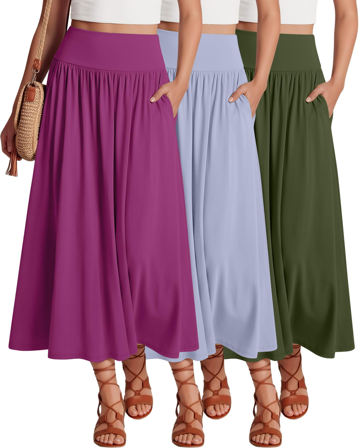 Ficerd 3 Pack Maxi Long Skirts for Women