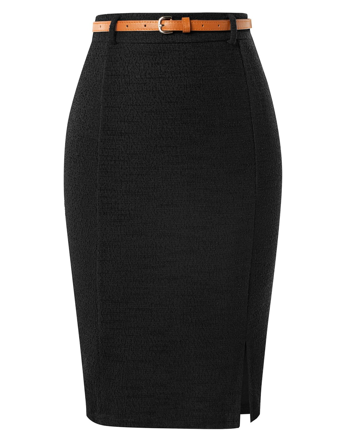 Kate Kasin Women Tweed Pencil Skirt, Knee Length Skirts with Slit