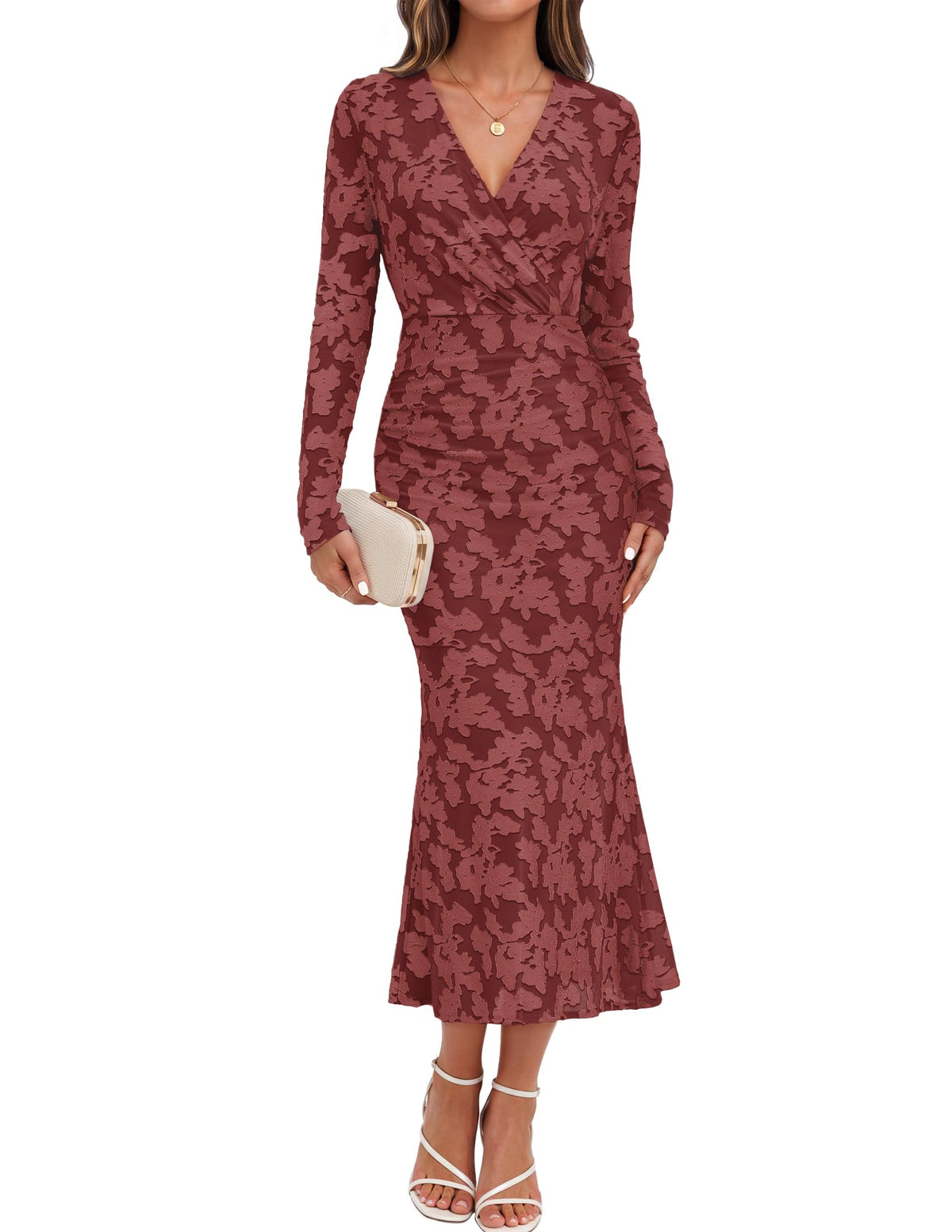 MEROKEETY Women's Wrap Long Sleeve Fall Wedding Guest Formal Maxi Dresses