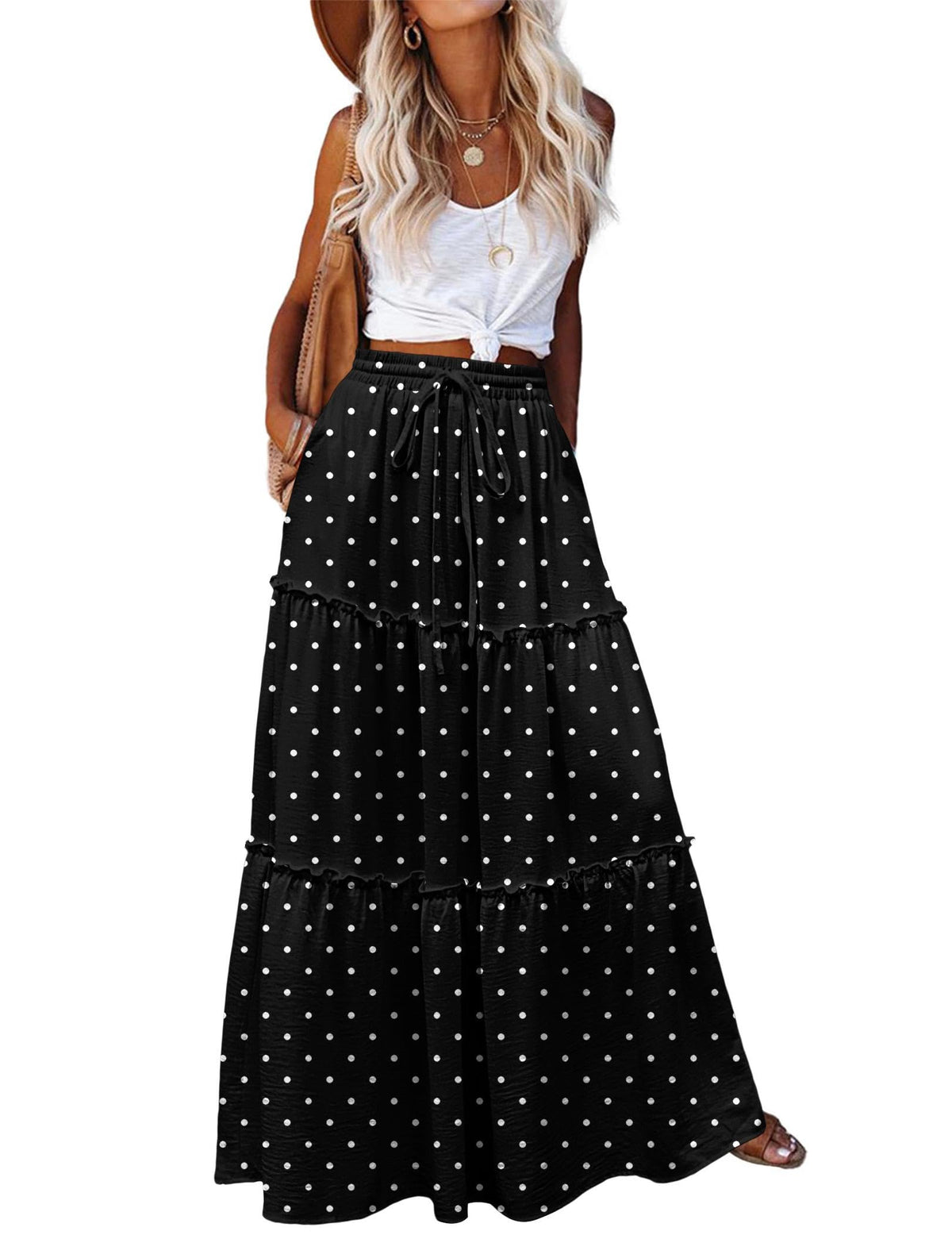 Zeagoo Womens Casual Maxi Skirts for Women 2026 High Waist Boho Skirts Floral Printed Long Flowy Skirt with Pockets
