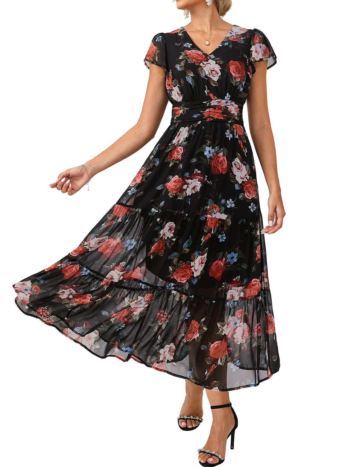 GRACE KARIN Women Summer Dress,Maxi Floral Wedding Guest Dresses
