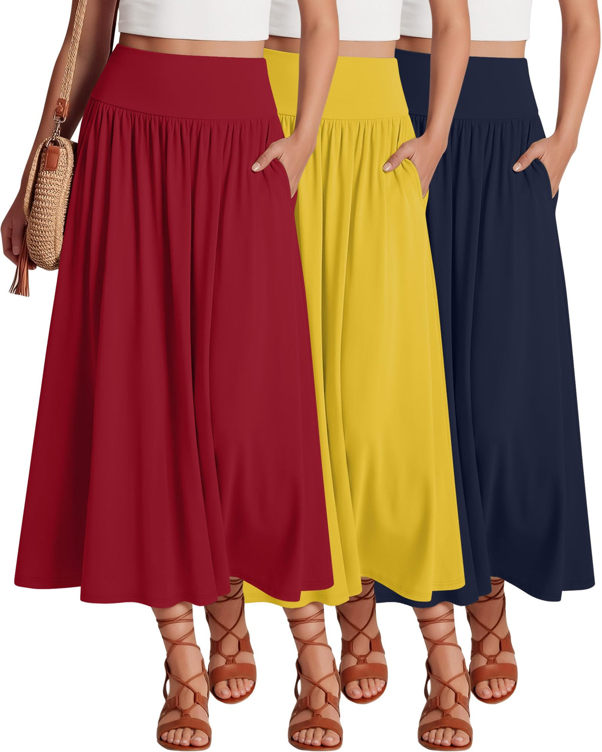 Ficerd 3 Pack Maxi Long Skirts for Women