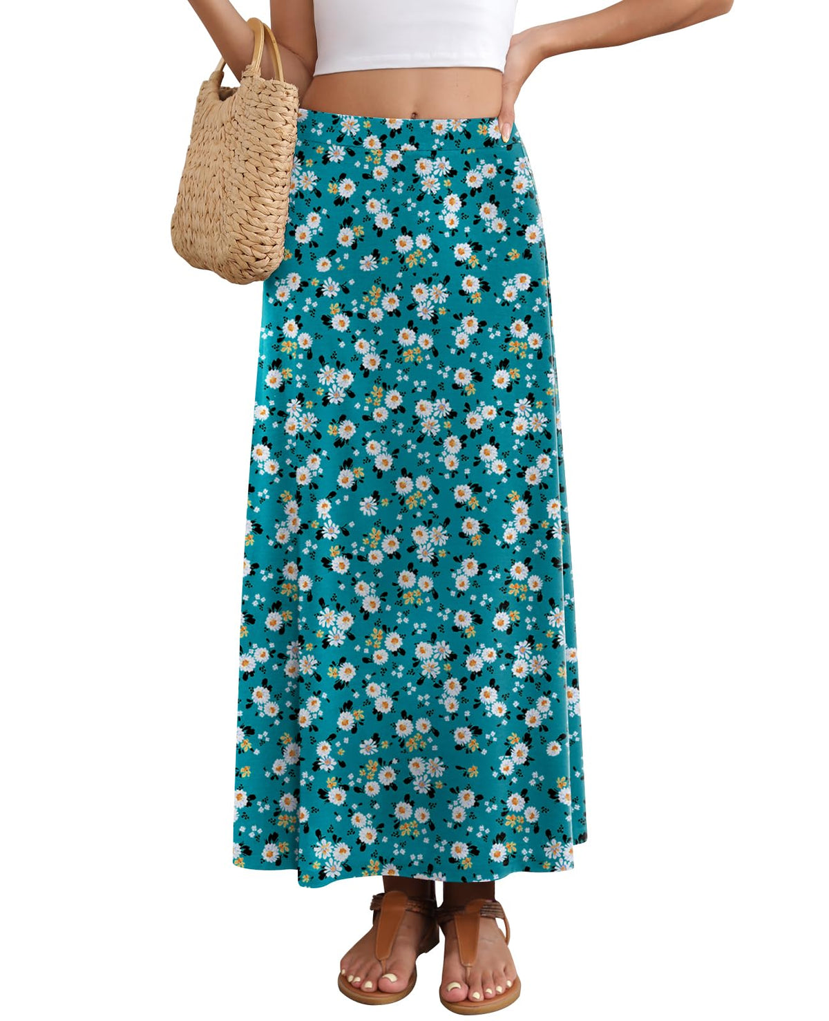 Women's Maxi Skirt Flowy A-line Casual Long Skirts S-2XL