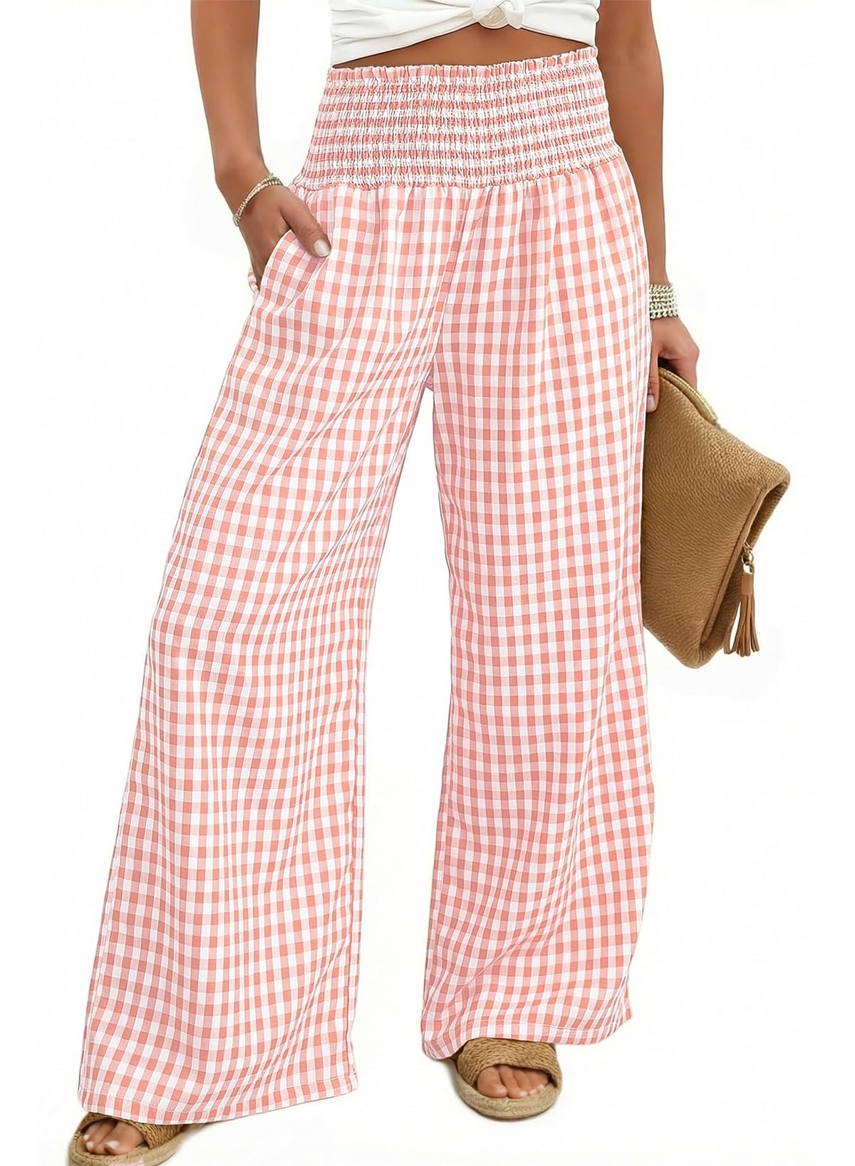 Dokotoo Women's Fall Gingham Wide Leg Casual Pants 2026