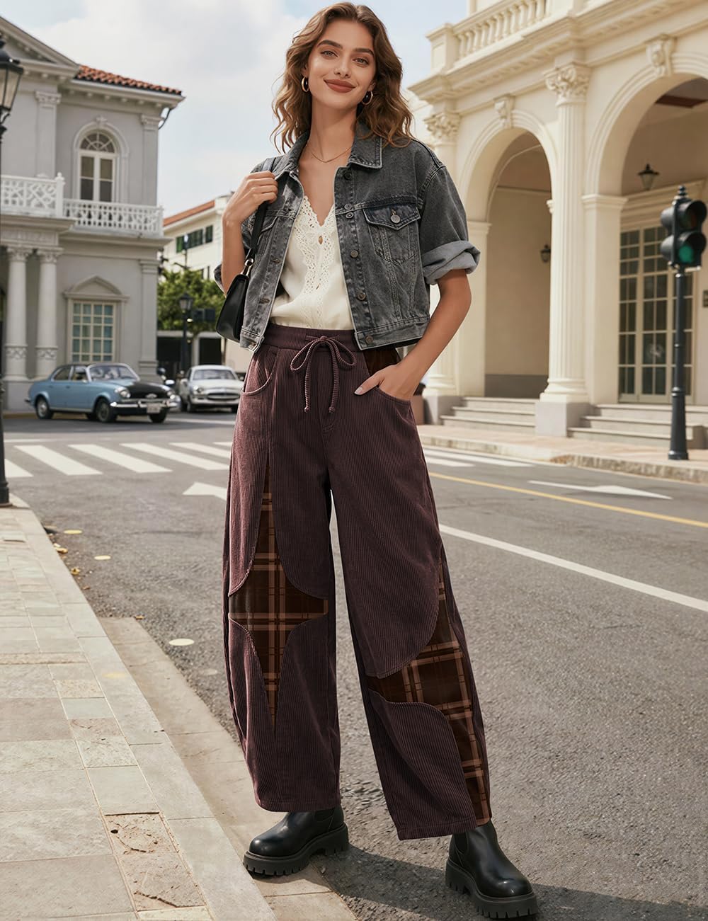 TARSE Women’s Corduroy Barrel Pants Wide Leg Harem Pants Baggy Casual
