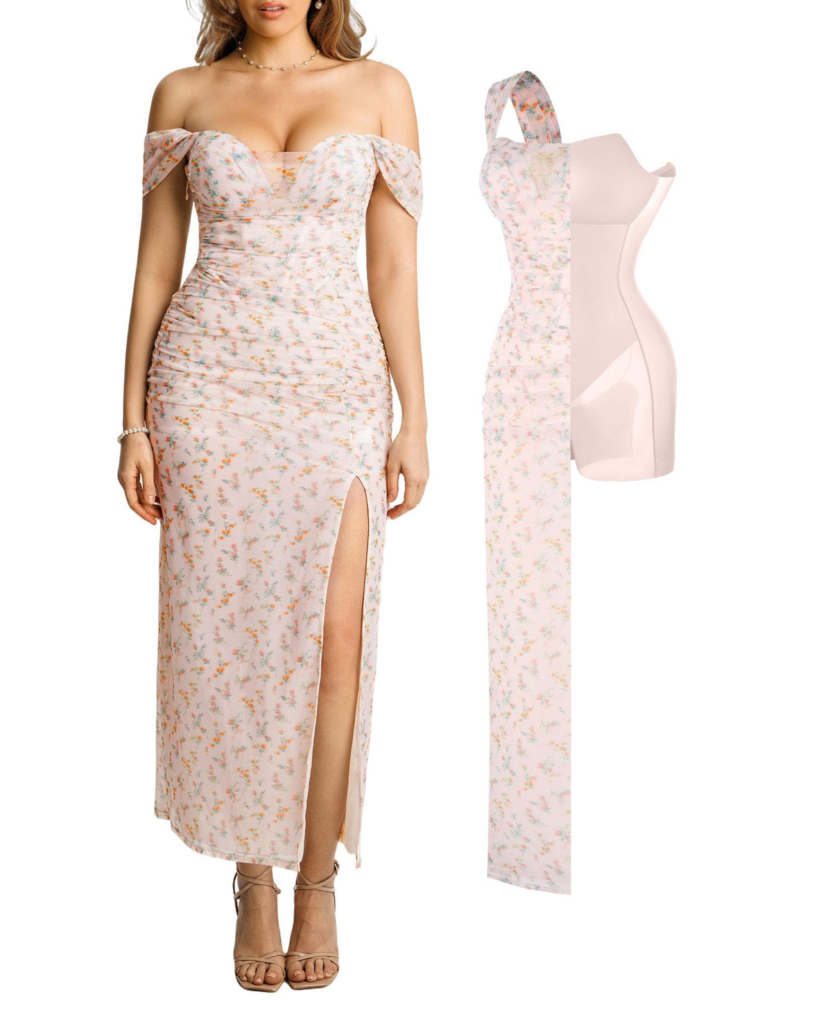 Popilush Women's Off the Shoulder Formal Wedding Guest Maxi Dress