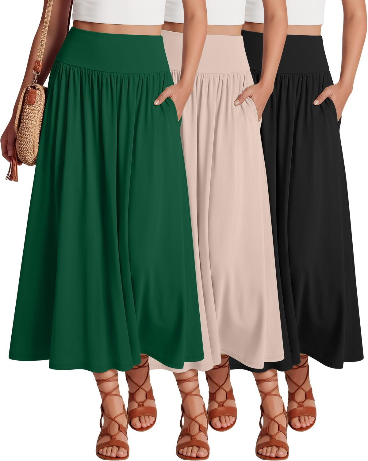 Ficerd 3 Pack Maxi Long Skirts for Women