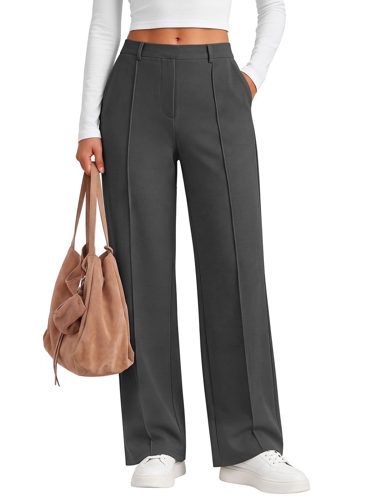 ANRABESS Women's Business Casual Straight Leg Fleece Dress Pants