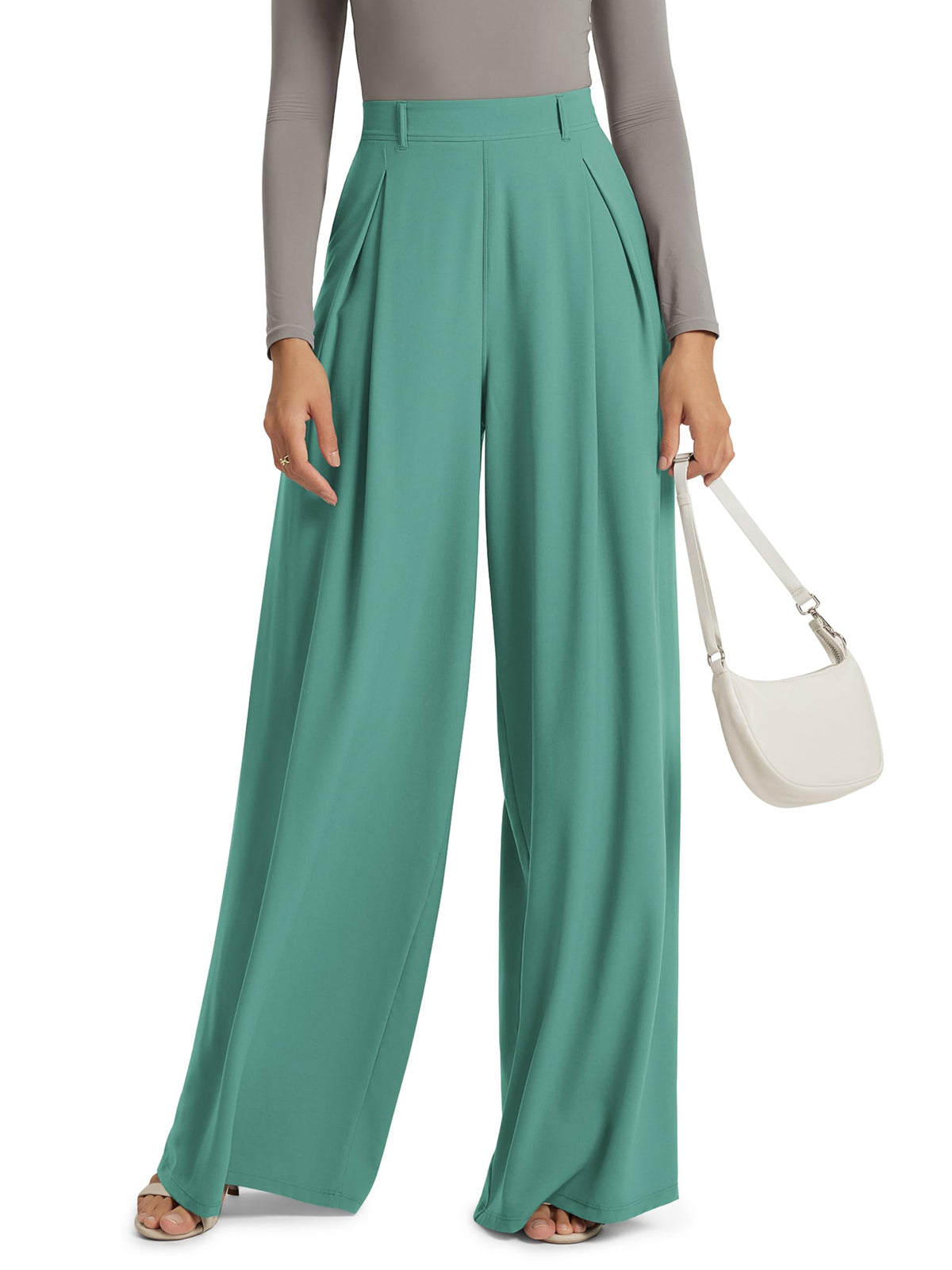 ODODOS Pleated Extra Wide Leg Pants for Women Flowy Lightweight High Waist Trouser with Pockets - 27" / 29" / 31" Inseam