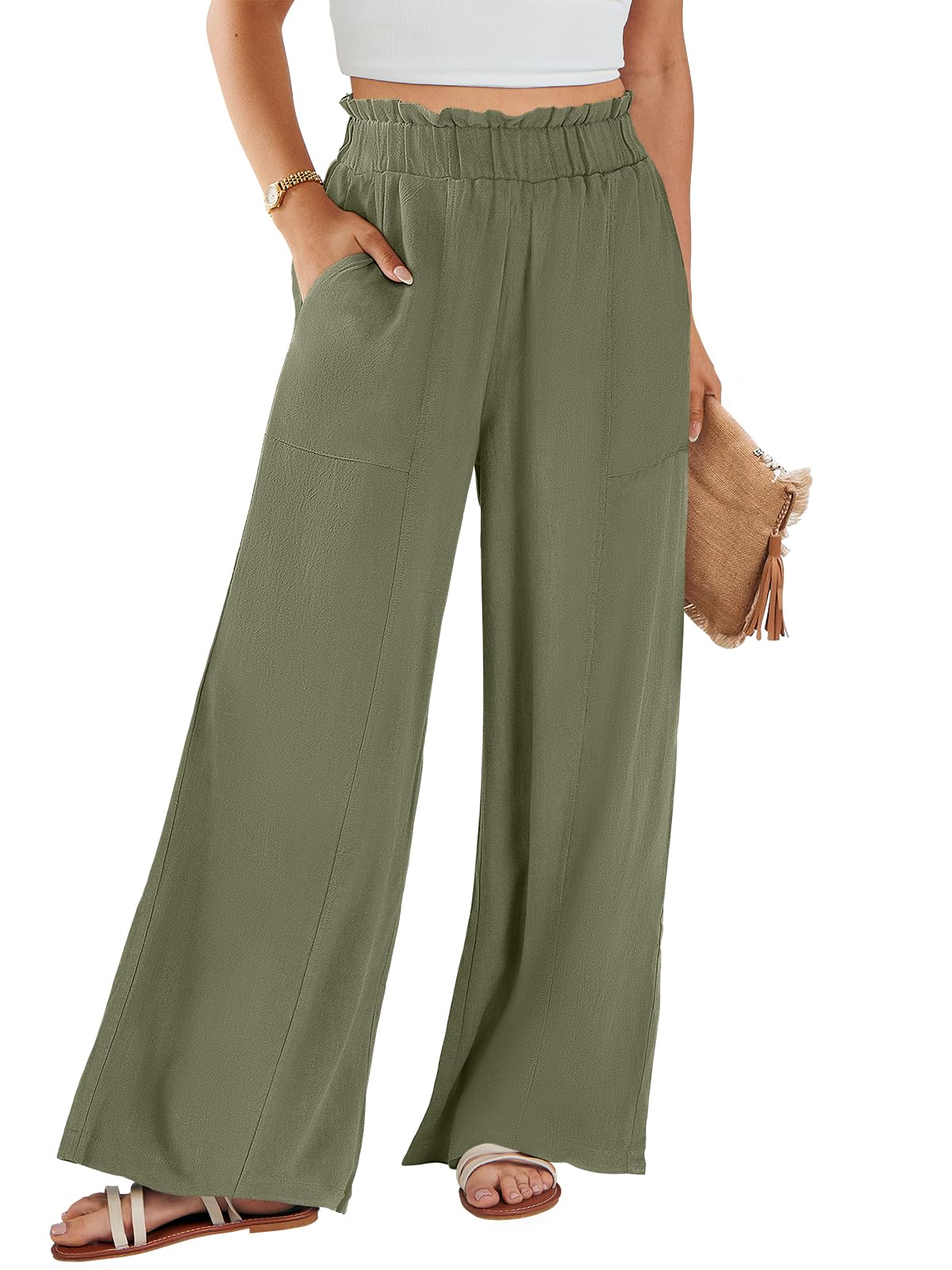 ANRABESS Womens Linen Pants 2026 Summer Casual Loose Wide Leg Palazzo Pants High Waist Flowy Beach Trousers Work Outfits