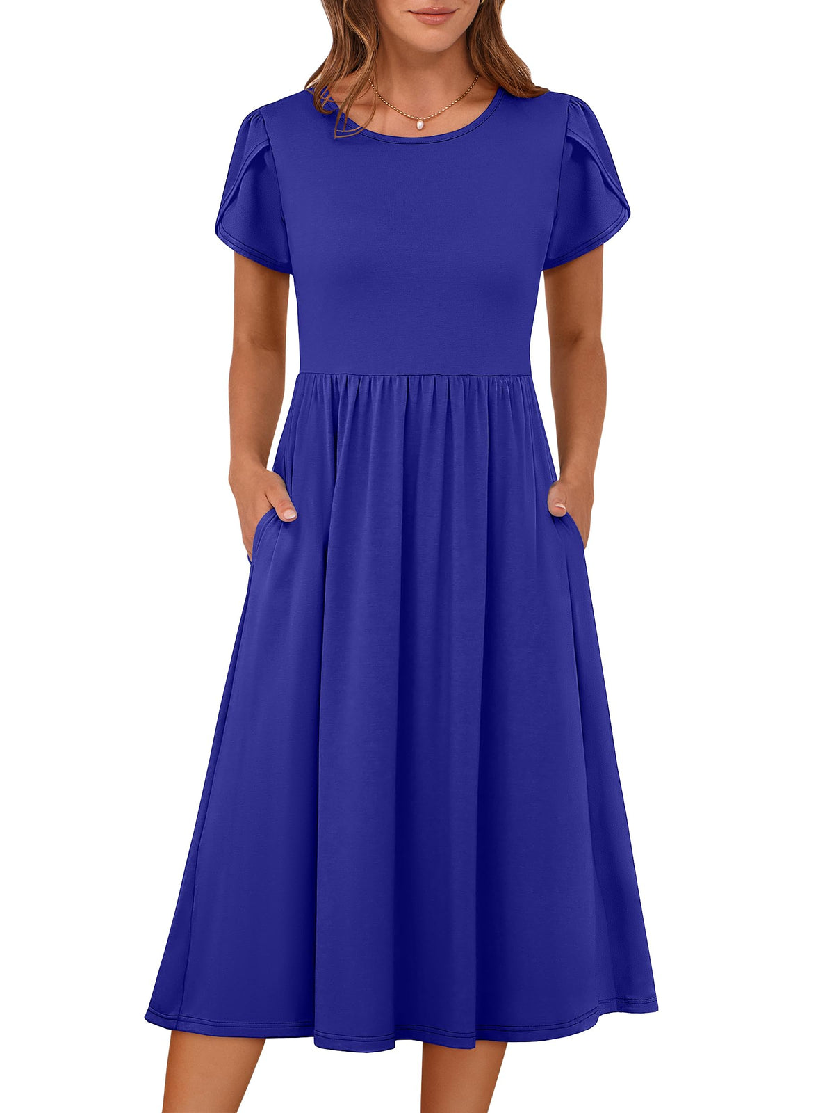 ANRABESS Women's Summer Petal Short Sleeve Midi Dress with Pockets