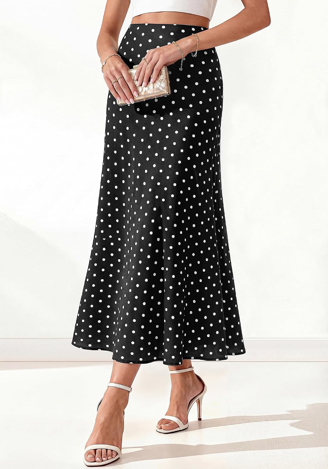 BTFBM Silk Midi Skirts for Women 2026 Summer Fall