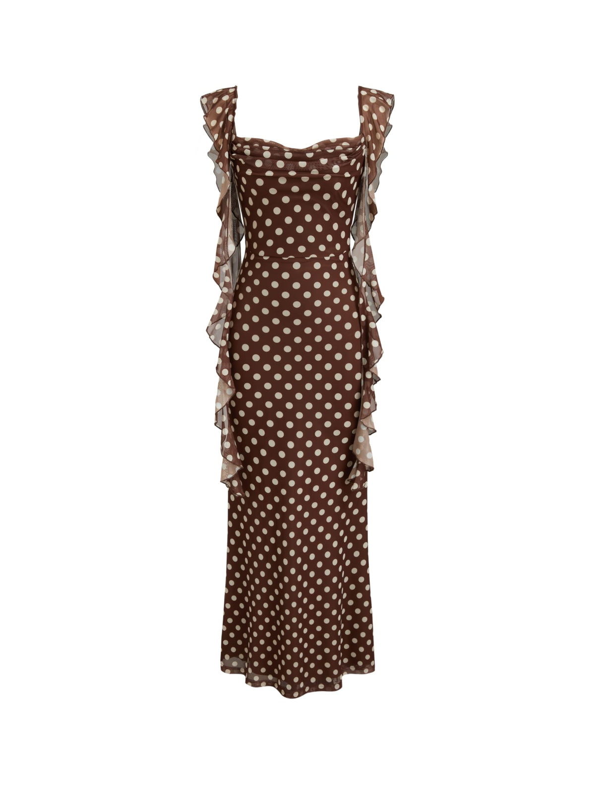CIDER Women's Wedding Guest Dress Sleeveless Mesh Ruffle Maxi Formal Dress