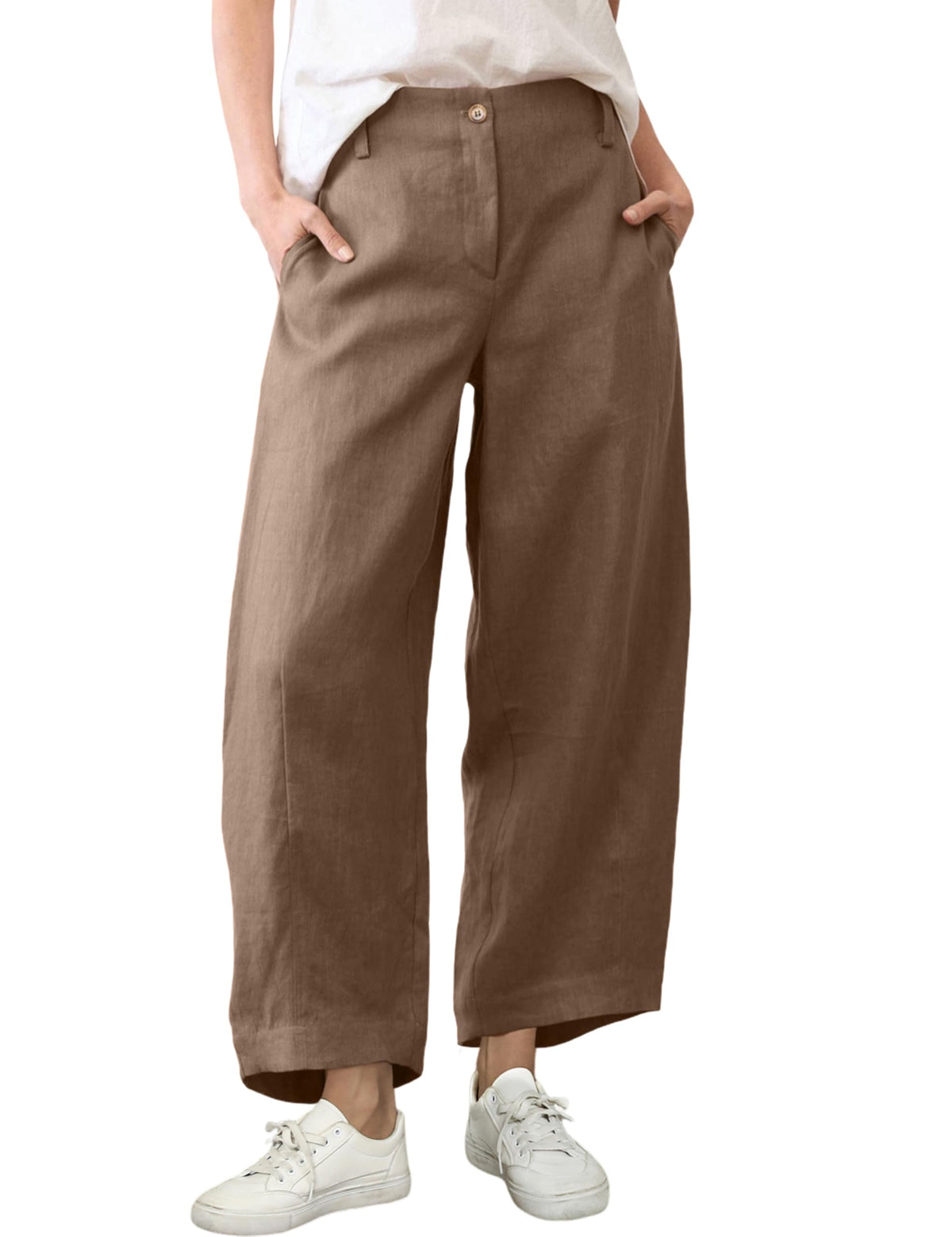 Tanming Women's Cotton Linen Barrel Pants Wide Leg Trousers