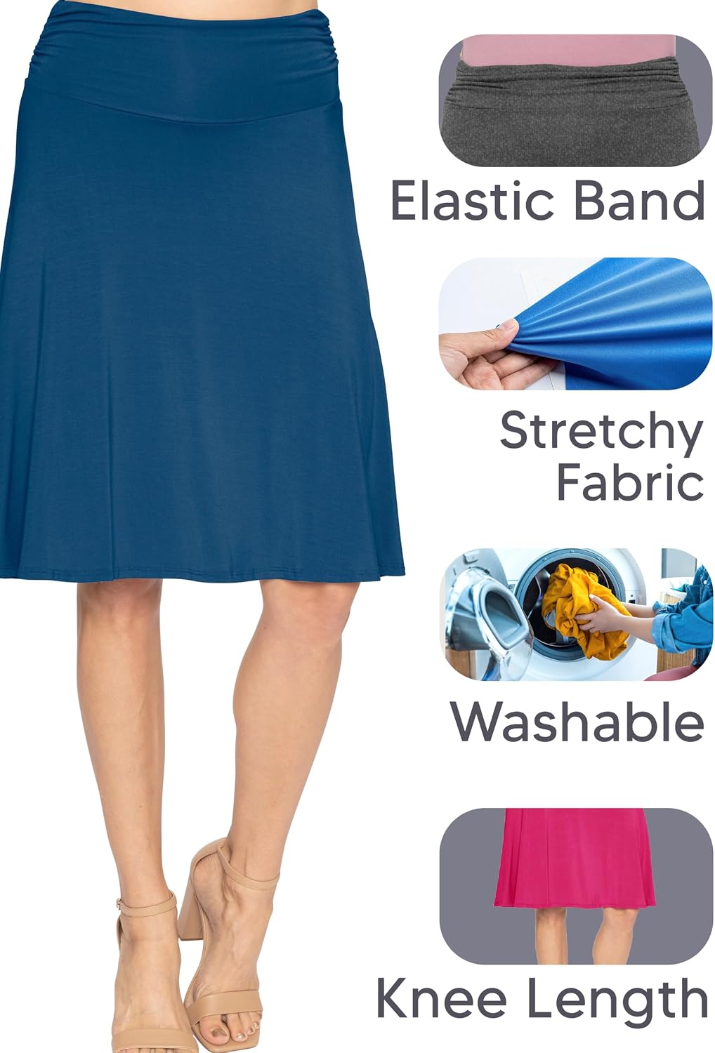 STRETCH IS COMFORT Women's & Plus Size Knee and Ankle Length Ruched Waist Flowy Skirt | Soft & Lightweight | Sizes S - 5X
