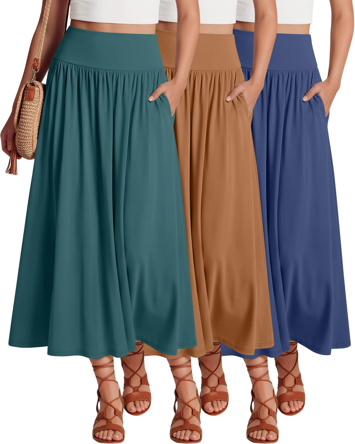 Ficerd 3 Pack Maxi Long Skirts for Women