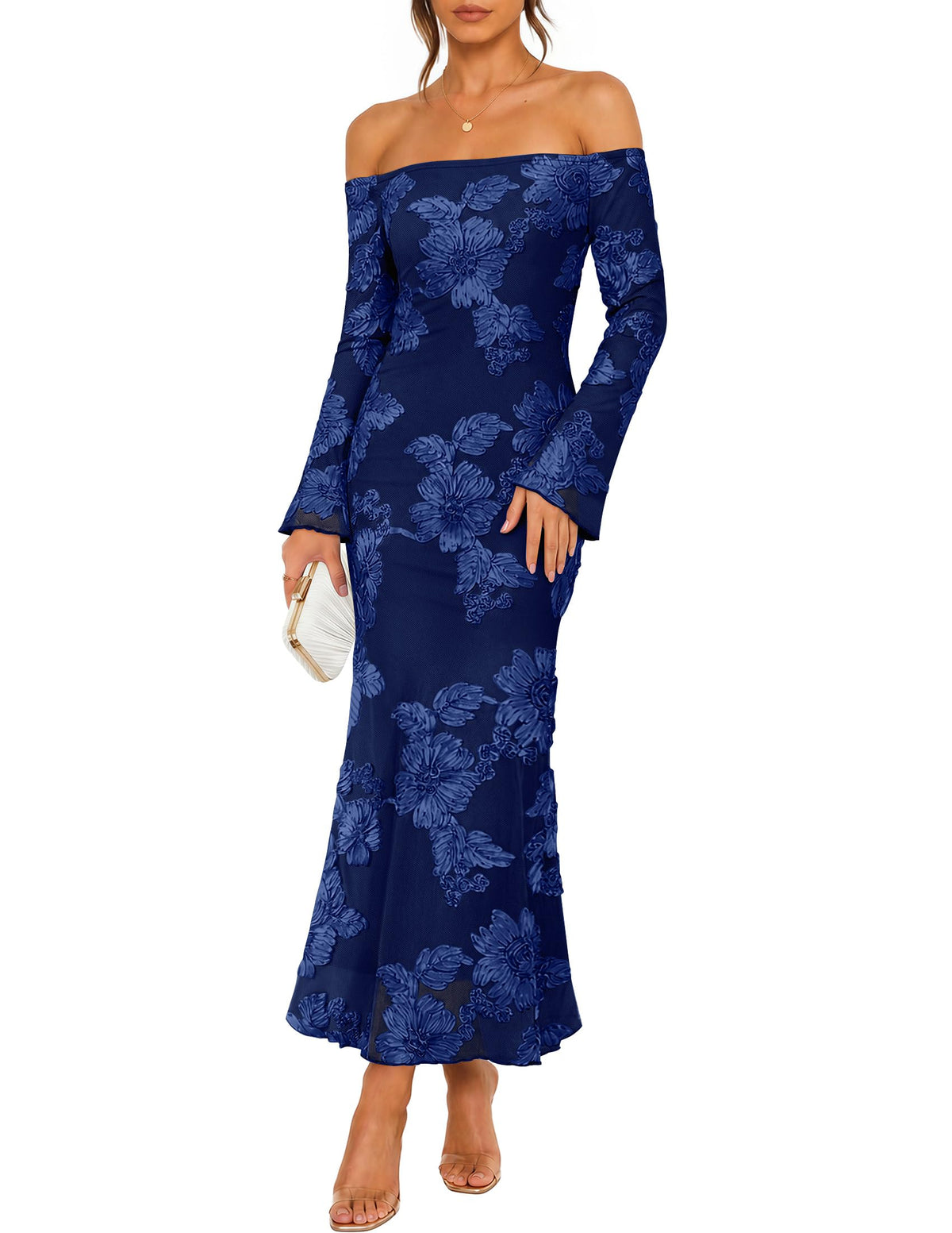 ZESICA Women's Fall Off Shoulder Floral Wedding Guest Maxi Dresses