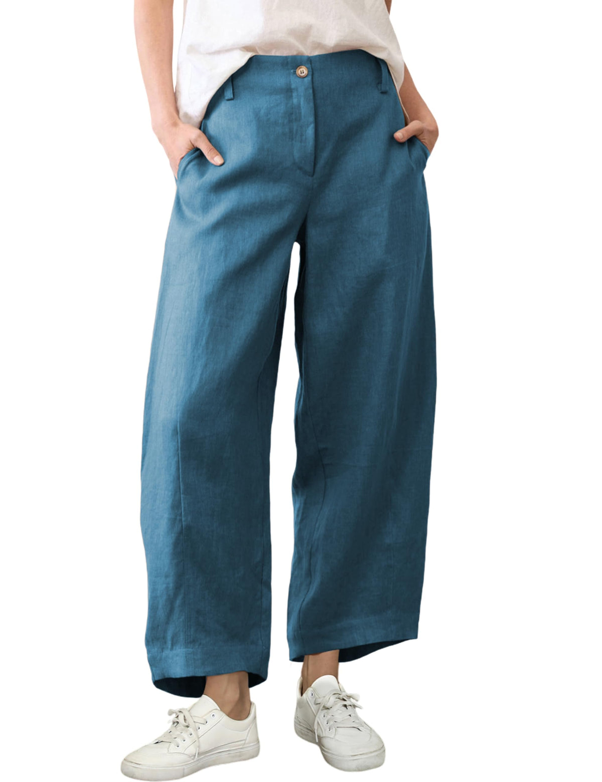 Tanming Women's Cotton Linen Barrel Pants Wide Leg Trousers