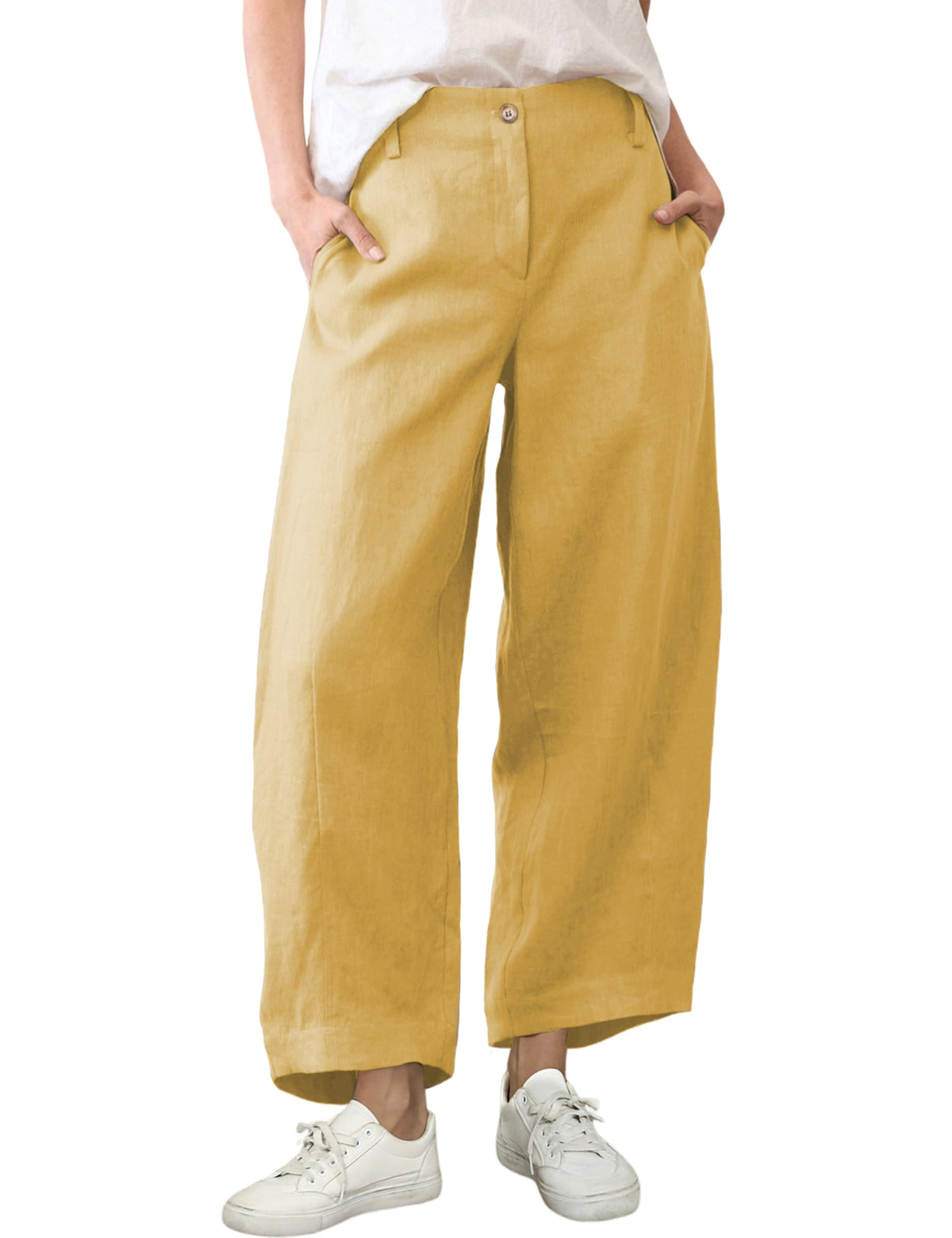 Tanming Women's Cotton Linen Barrel Pants Wide Leg Trousers