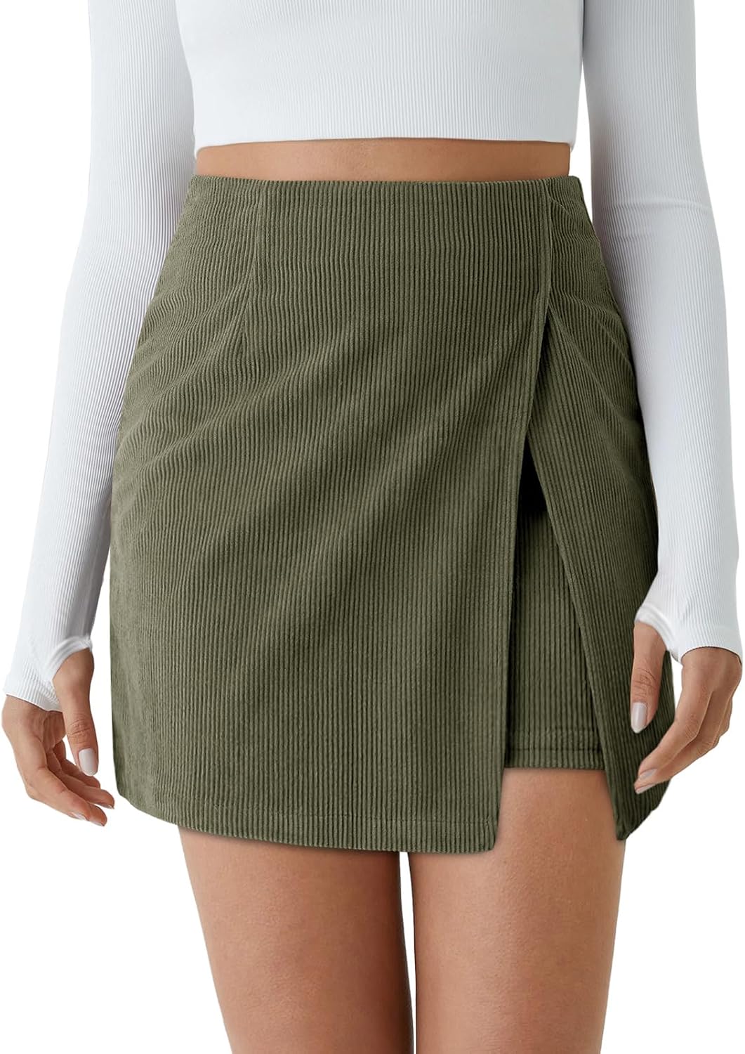 Cicy Bell Womens Corduroy Mini Skirt High Waisted A-line Fall Skirts