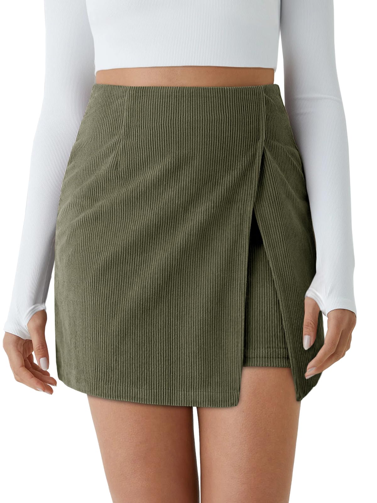 Cicy Bell Womens Corduroy Mini Skirt High Waisted A-line Fall Skirts