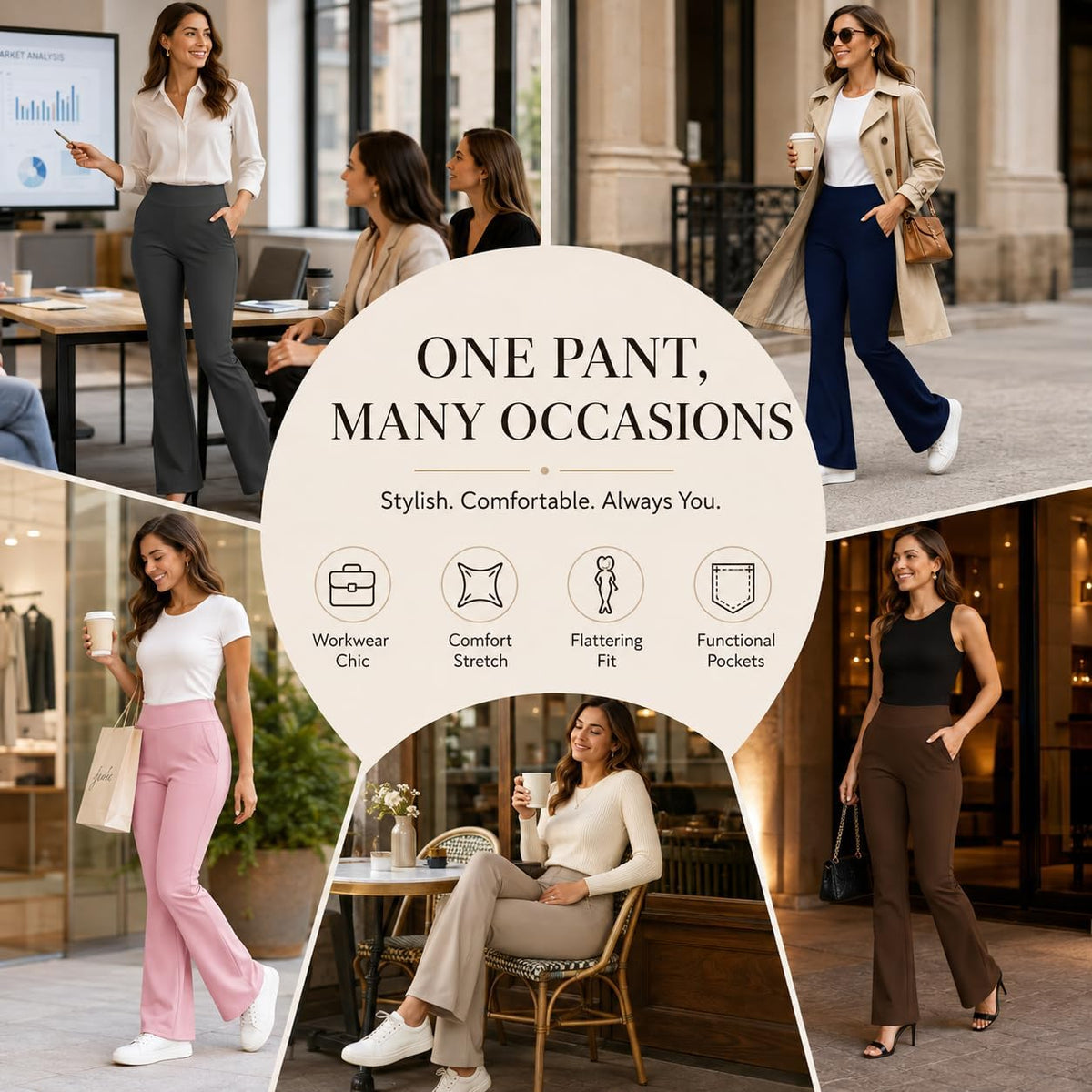 Womens High Waisted Dress Pants Elastic Waist Office Work Trousers