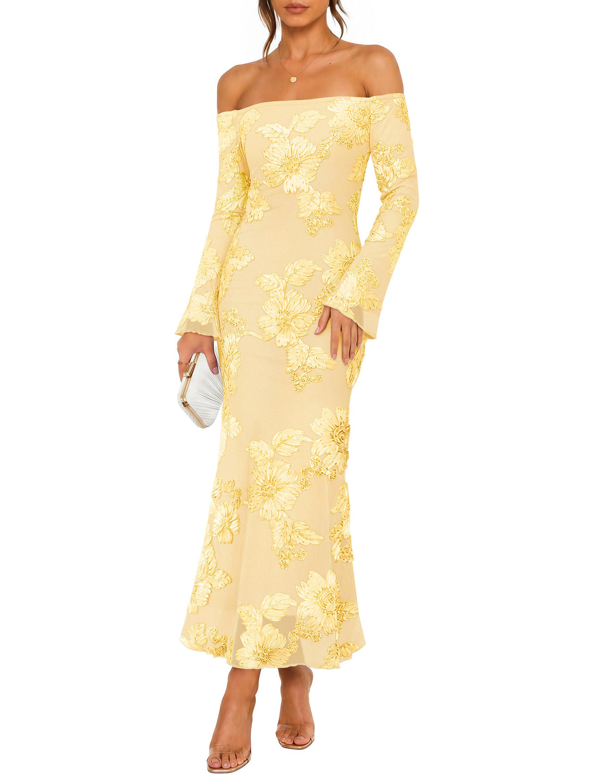 ZESICA Women's Fall Off Shoulder Floral Wedding Guest Maxi Dresses
