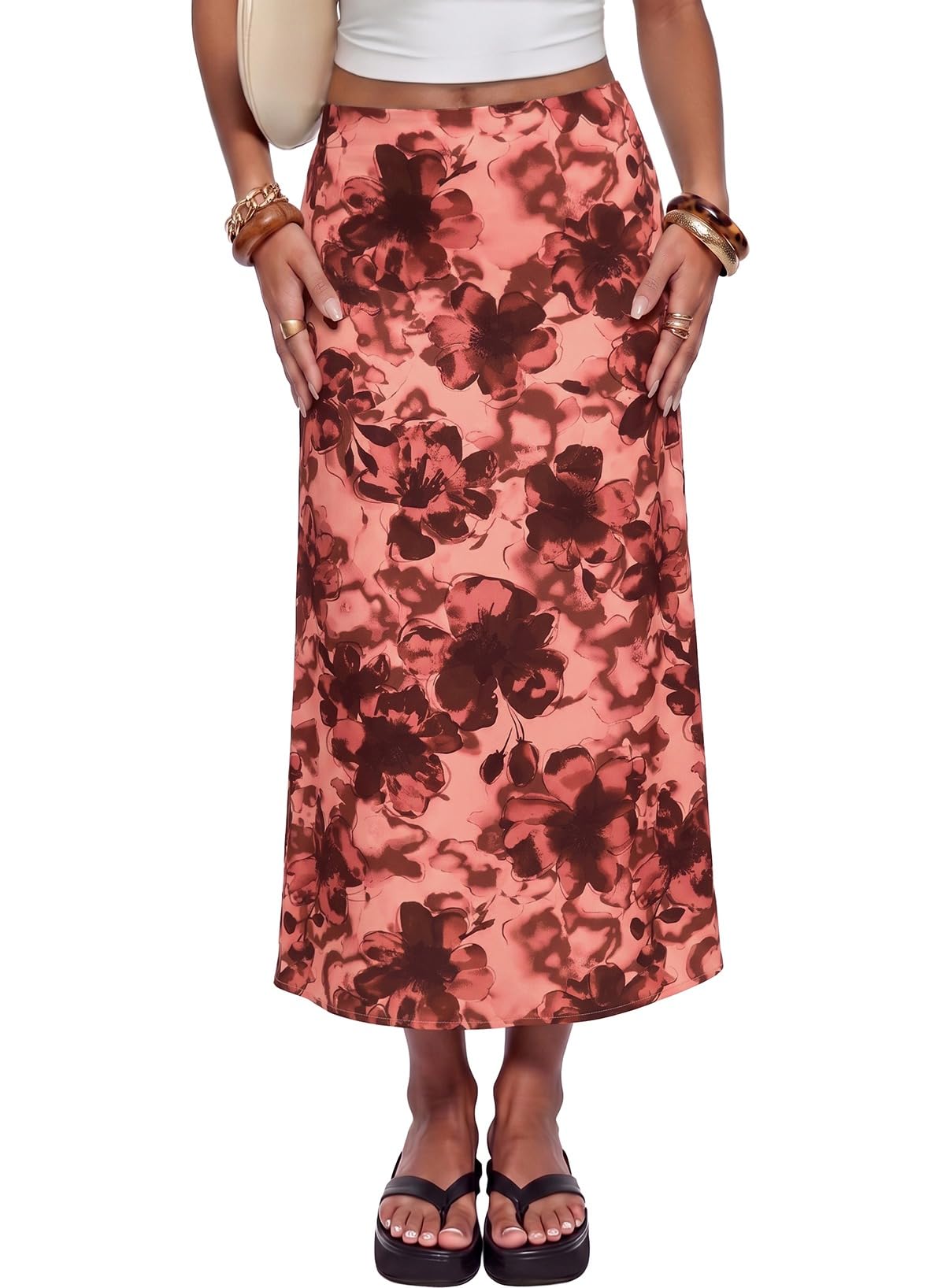 Dokotoo Skirts for Women Trendy High Waisted Cocktail Long Silk Midi Skirt