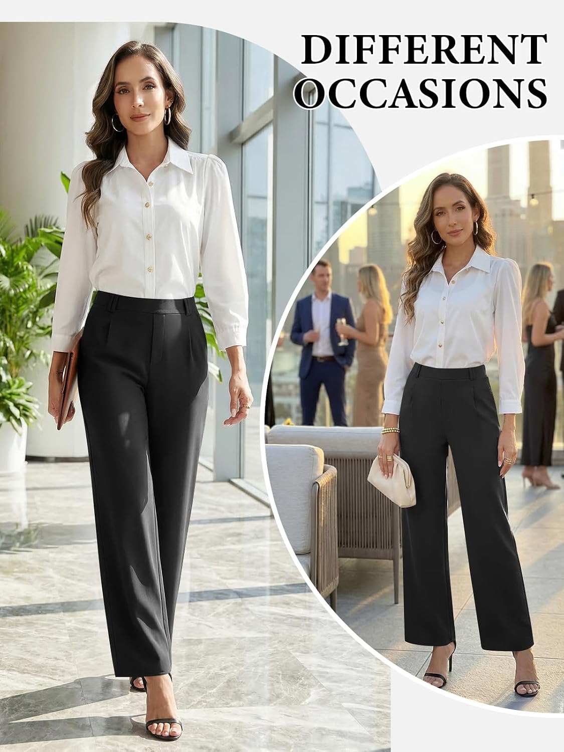 DLOODA Womens Dress Pants High Waisted Straight Leg Work Pants