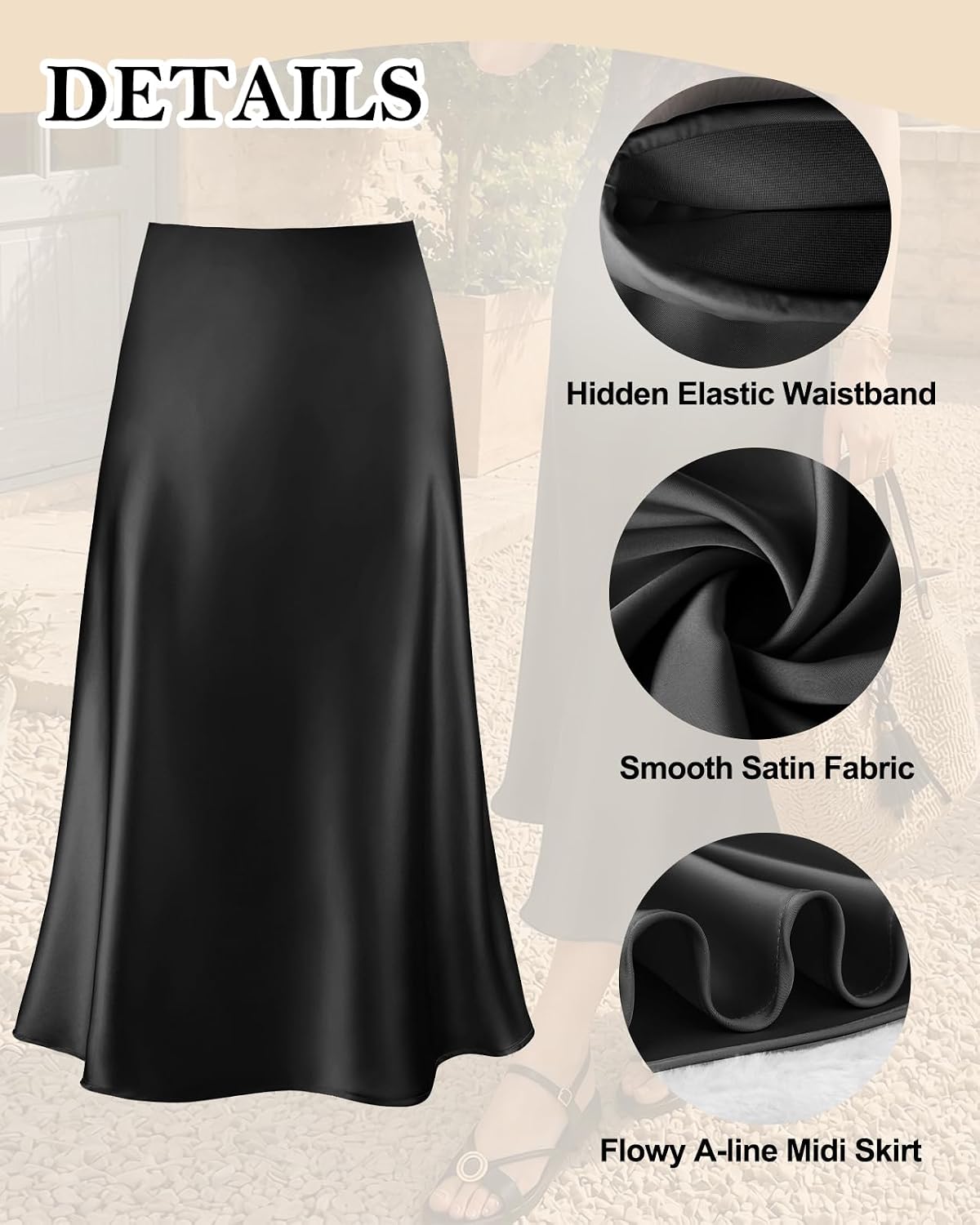 DooMoni Satin Skirts for Women White High Waisted Long Midi Silk Skirt