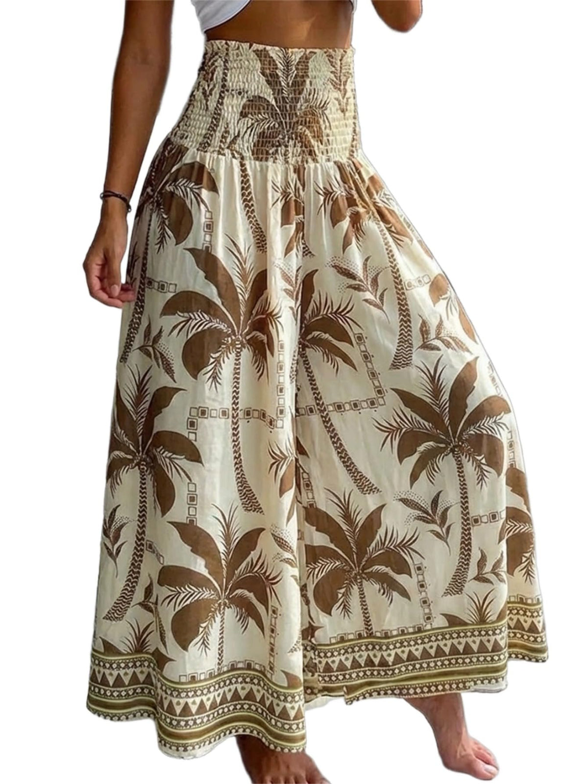 CHICME Womens Boho High Waisted Wide Leg Palazzo Pants Beach Vacation Wear