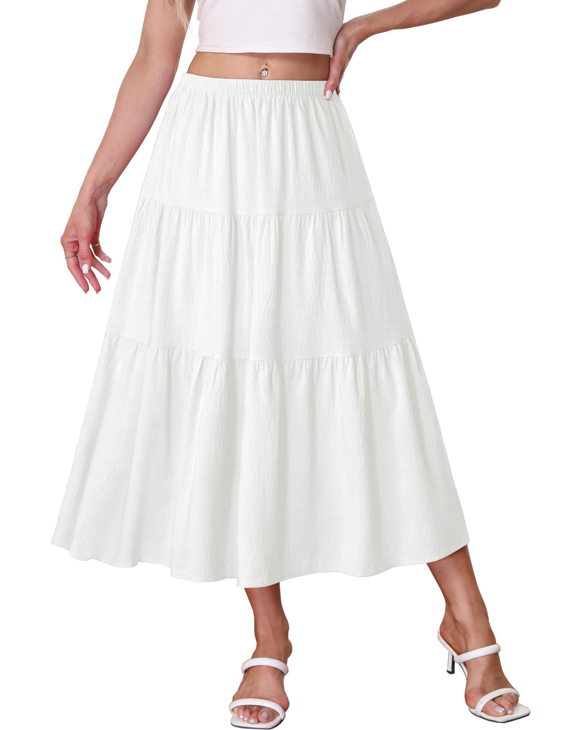 Kingfancy Women's Boho Midi Skirt A-Line Flowy Skirts