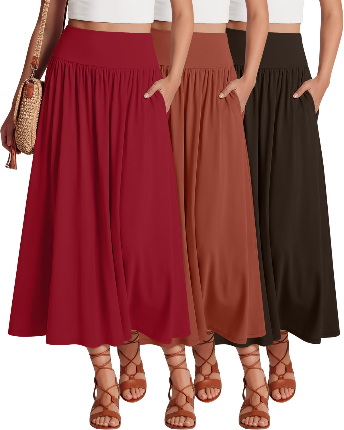 Ficerd 3 Pack Maxi Long Skirts for Women