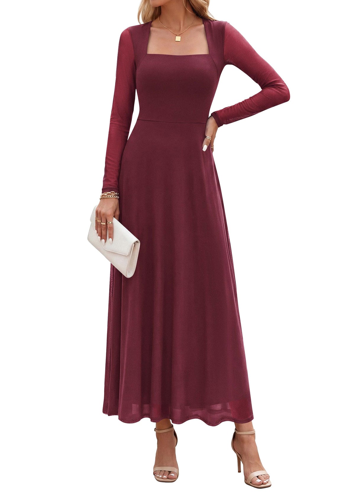 PRETTYGARDEN Women's Flowy Maxi Mesh Wedding Guest Dresses