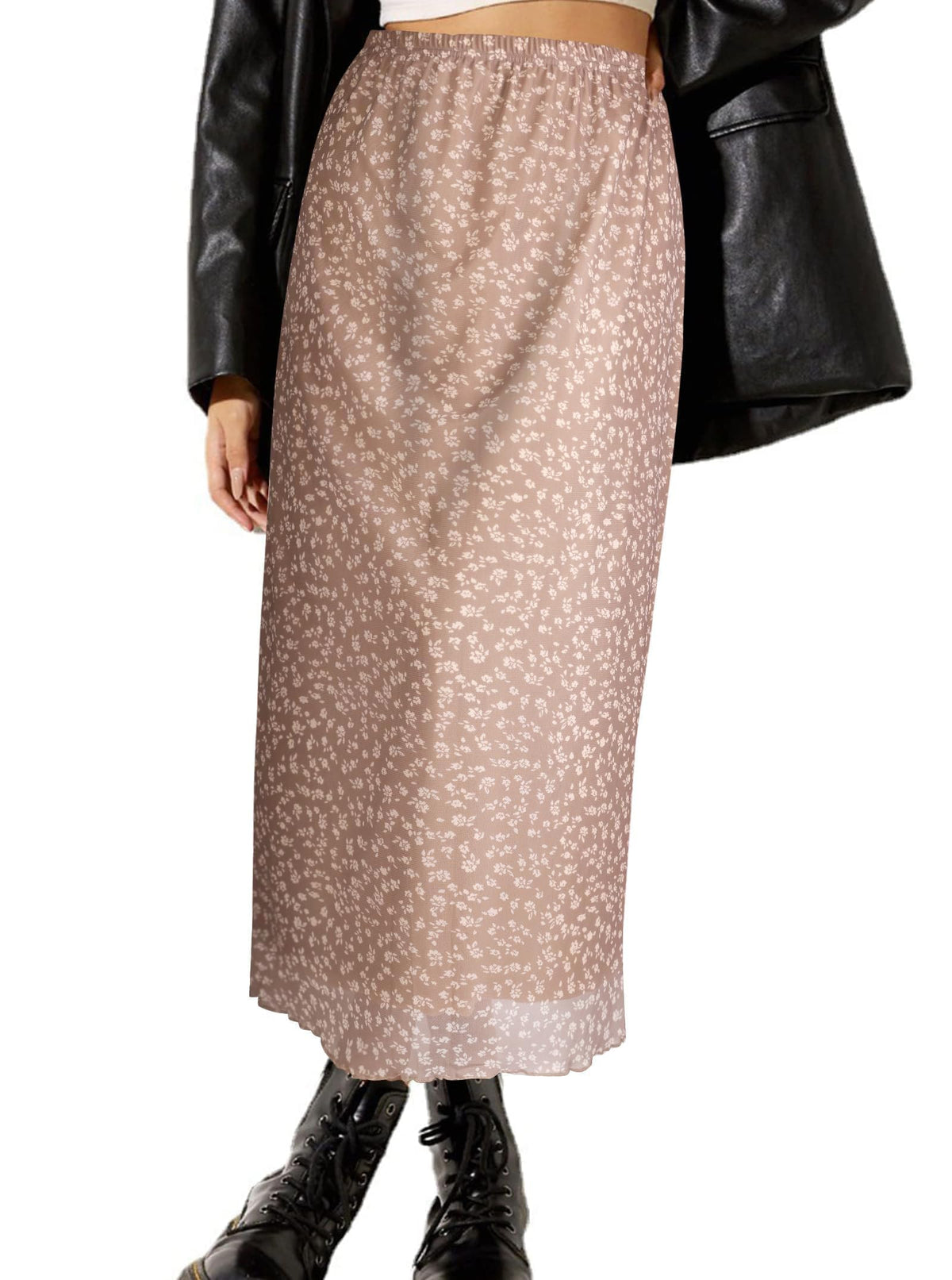 Avanova Women Mesh Floral Boho Midi Skirt High Waist Long Skirt