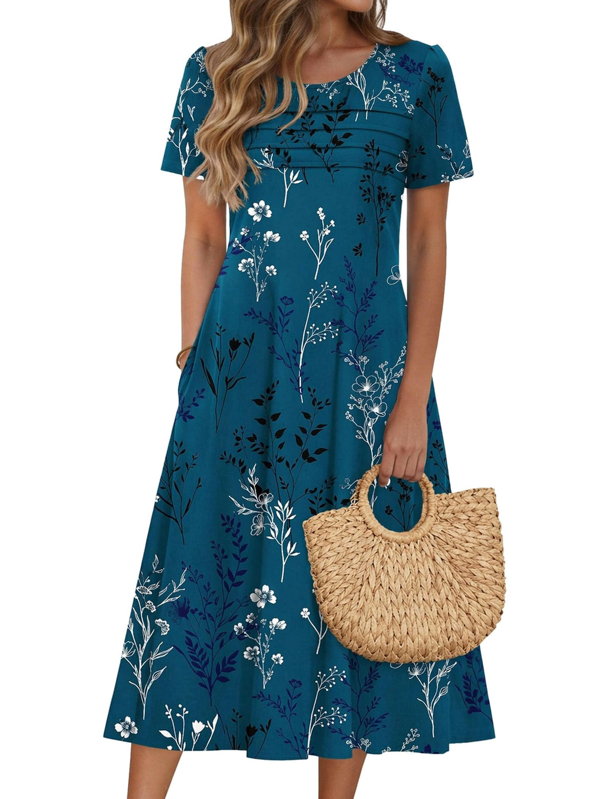 Zeagoo Womens Casual Dresses for Summer Short Sleeve Flare Midi Dress Beach