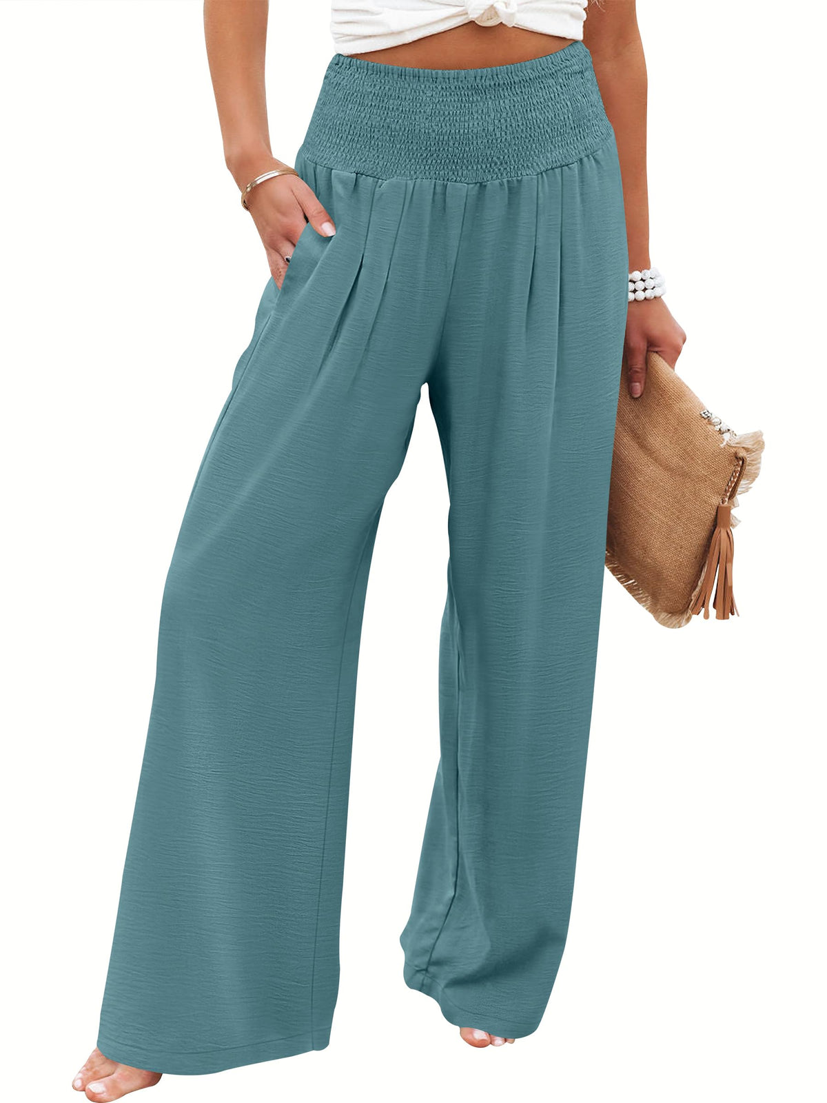 ANRABESS Women Wide Leg Summer Palazzo Pants with Pockets
