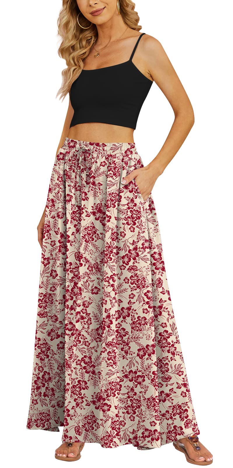 Yincro Women's Maxi Skirt Flowy High Waist Casual Long Skirts with Pockets