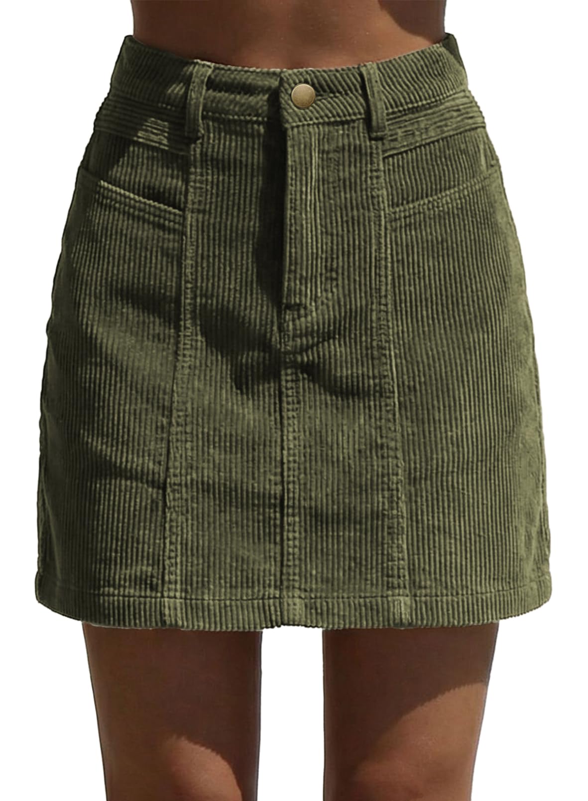 Sidefeel Women's High Waist Seam Line Corduroy Skirt