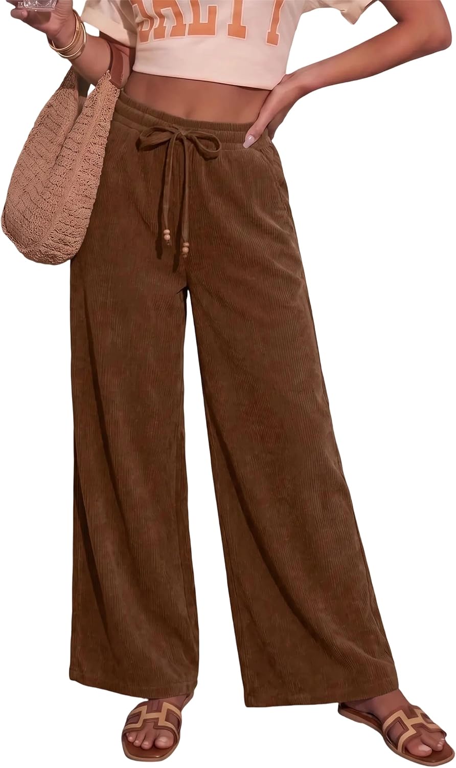 Sidefeel Womens Wide Leg Corduroy Pants High Waisted Fall Trousers