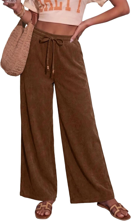 Sidefeel Womens Wide Leg Corduroy Pants High Waisted Fall Trousers